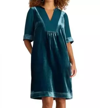 Платье из пепельного бархата в темно-бирюзовом цвете White Stuff