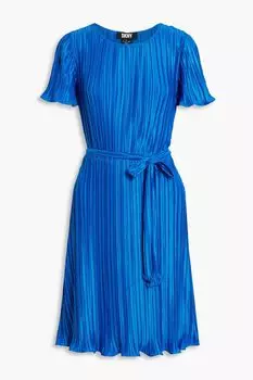 Платье из плиссированного атласа с поясом DKNY, синий