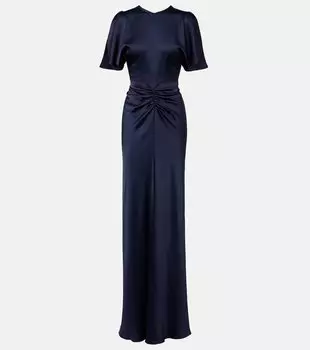 Платье из плиссированного креп-сатина с накидкой Victoria Beckham, Midnight