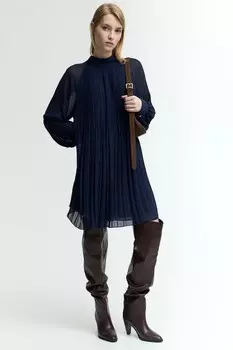 Платье из плиссированного шифона H&M, синий