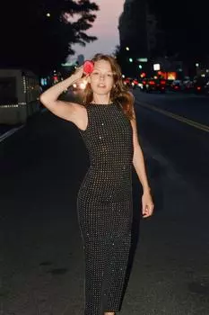 Платье из полиамида со стразами ZARA, черный