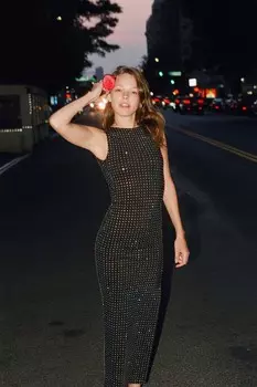 Платье из полиамида со стразами ZARA, черный