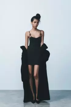 Платье из полиамидной смеси с бантами ZARA, черный