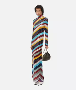 Платье из полосатого хлопка с пайетками Bottega Veneta, мультиколор
