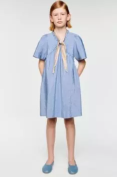 Платье из поплин с орушами ZARA, светло-синий