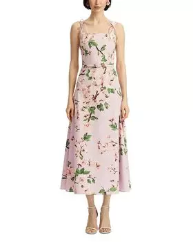 Платье из поплина с бантом и цветущей сакурой Oscar de la Renta, розовый