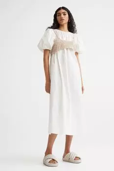 Платье из поплина с лифом из макраме H&amp;M, белый/бежевый