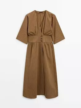 Платье из поплина с полосатым принтом Massimo Dutti, коричневый