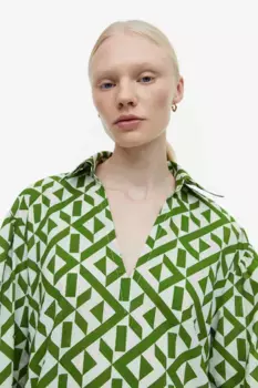 Платье из поплина с воротником H&M, зеленый