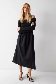 Платье из поплина с вырезом по краю Warehouse, черный