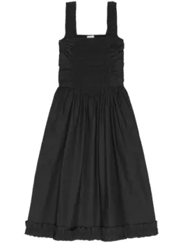 Платье из поплина со сборками GANNI, черный