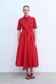 Платье из поплина ZARA, красный