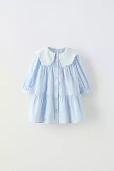Платье из поплина ZARA, светло-синий