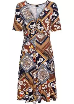 Платье из принтованного джерси с драпировкой Bodyflirt, коричневый