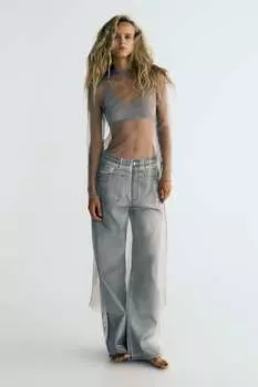 Платье из прозрачного тюля ZARA, серый