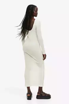 Платье из рельефного трикотажа и кружева H&M, бежевый