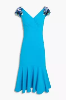 Платье из рифленого крепа с цветочной аппликацией BADGLEY MISCHKA, бирюзовый