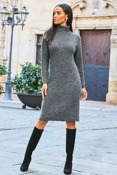 Платье из рубчатой вязки с водолазкой Sosandar, серый