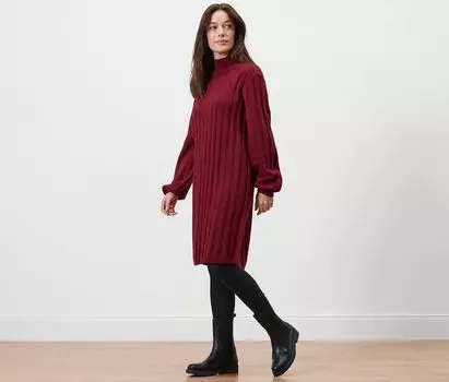 Платье из рубчатой вязки с воротником стойкой Tchibo, бордо красное