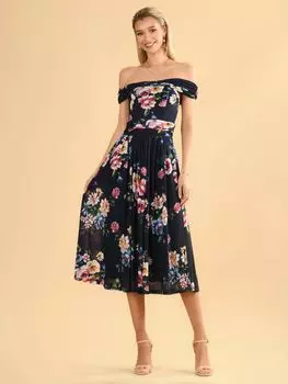 Платье из сетчатой ткани с вырезом Jolie Moi Rawiya, темно-синее