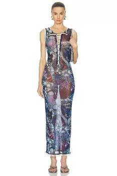 Платье из сетки Papillon со шнуровкой Jean Paul Gaultier, синий/мультиколор