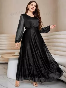 Платье из сетки с перекрученными рукавами Modely Plus Shein, черный