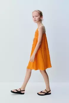 Платье из сетки в точечку ZARA, цвет burnt orange