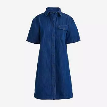 Платье из шамбре с короткими рукавами синего цвета J.Crew