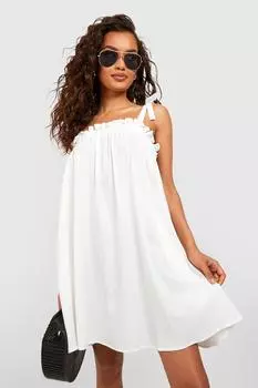 Платье из шамбре с завязками Boohoo, белый
