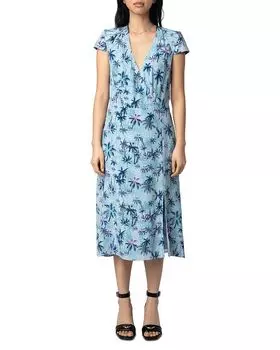 Платье из шелка Rapaz Sunset с принтом "Пальмы в тумане" Zadig & Voltaire, синий