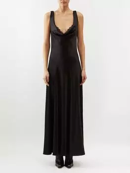 Платье из шелкового атласа с воротником-хомутом Saint Laurent, черный