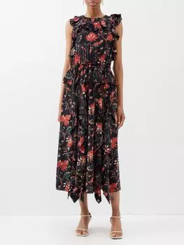 Платье из шелкового крепдешина violette с цветочным принтом Ulla Johnson, черный