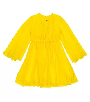 Платье из шелкового тюля с оборками Dolce&Gabbana, желтый