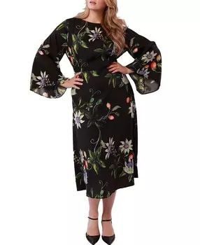 Платье из шелкового твила Gabriella Rossetti Lucrezia в цвете Темный цветочный принт, синий