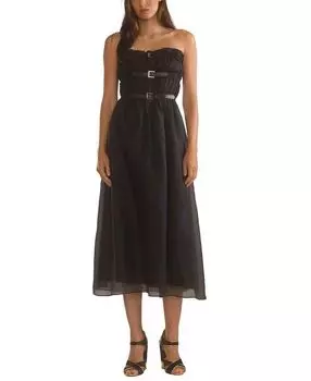 Платье из шелковой органзы с пряжками Cynthia Rowley, черный