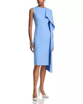 Платье из шерсти с драпировкой и оборками без рукавов Oscar de la Renta, синий