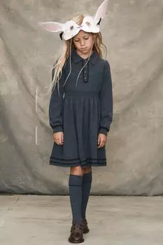Платье из шерсти с отделкой ZARA, серый мергель