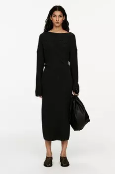 Платье из шерсти в рубчик Arket, черный