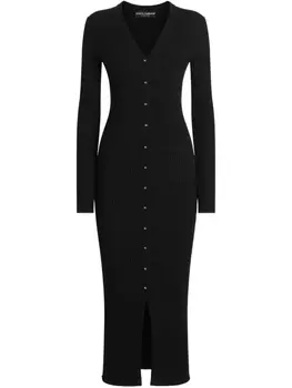 Платье из шерсти в рубчик Dolce & Gabbana, черный