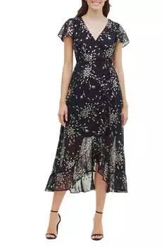 Платье из шифона с короткими рукавами черного цвета Kensie