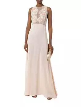 Платье из шифона с кружевным лифом, расшитым бисером, персикового цвета AMEN