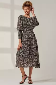 Платье из шифона с манжетами и рукавами фонариками Jolie Moi, черный