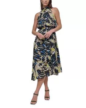 Платье из шифона с принтом и бретелью через шею DKNY, мультиколор