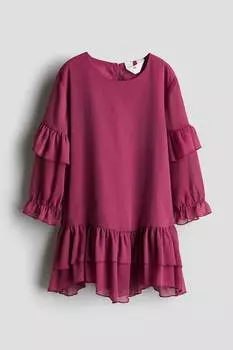 Платье из шифона с воланами H&M, фиолетовый