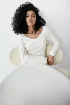 Платье из синели с открытыми плечами H&M, бежевый