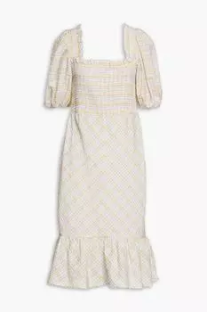 Платье из сирсакера в клетку из органического хлопка GANNI, желтый