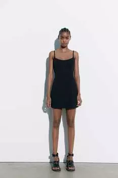 Платье из смешанного льна с открытой спиной ZARA, черный