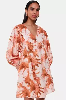 Платье из смеси хлопка и льна с принтом «Гонолулу» Whistles, розовый