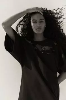 Платье из смеси льна с английской вышивкой H&M, черный
