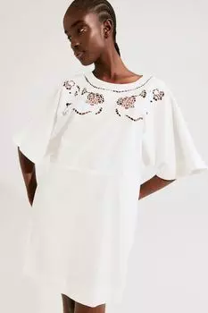 Платье из смеси льна с английской вышивкой H&M, белый